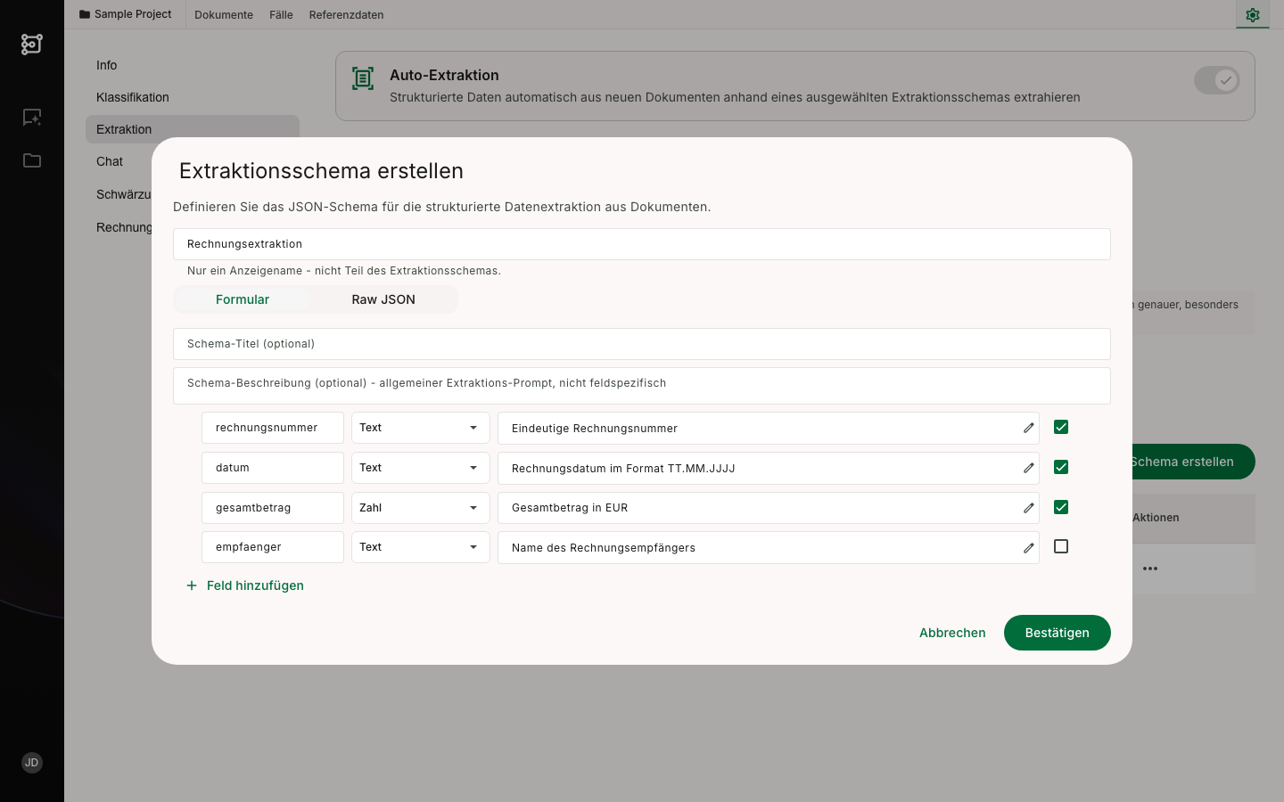 Extraktionsschema erstellen