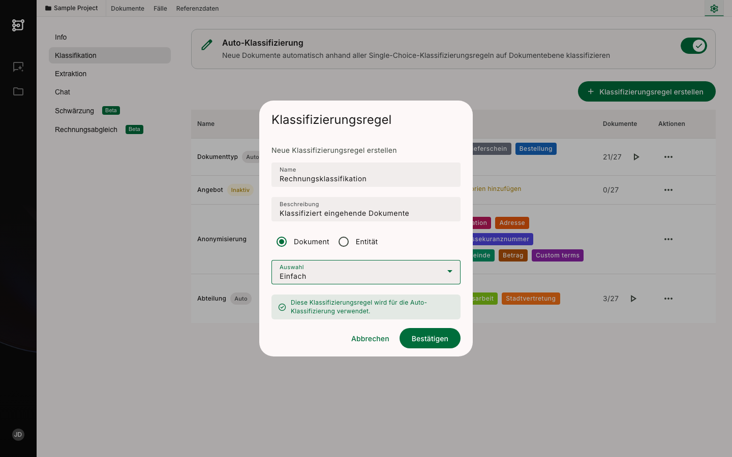 Klassifizierungsregel erstellen