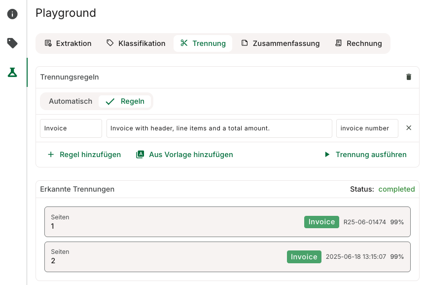 Playground — Trennung Ergebnis