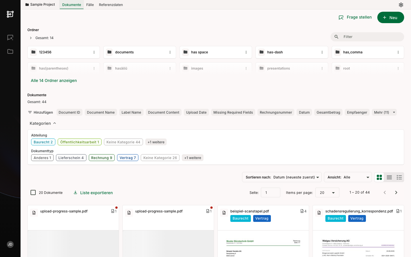 Projektnavigation mit Referenzdaten